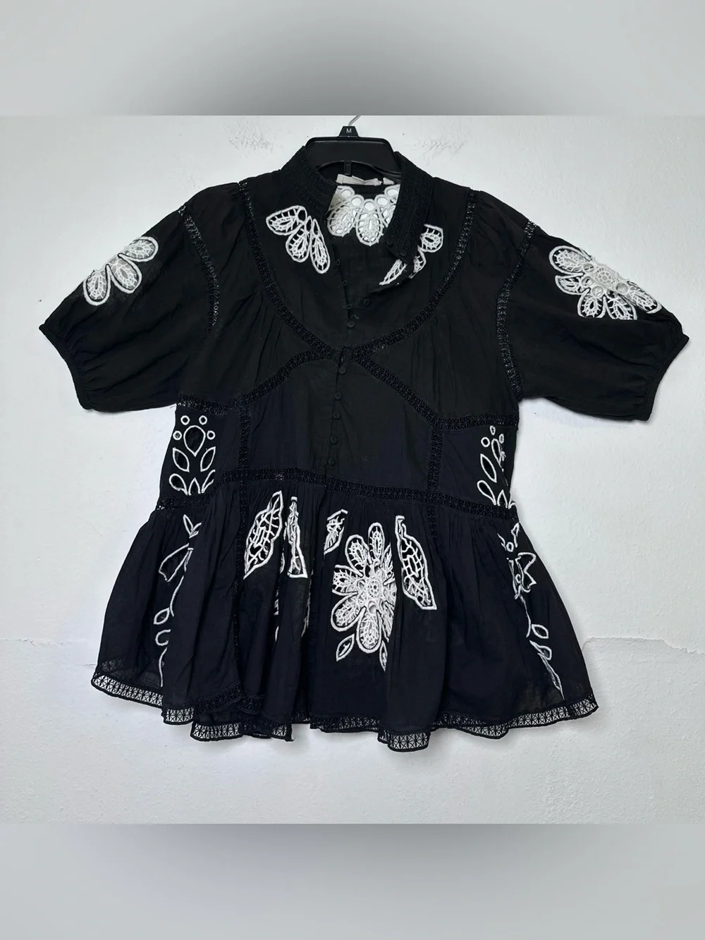 Anthropologie Forever That Girl Short-Sleeve High-Neck Peasant  Blouse Preppy S